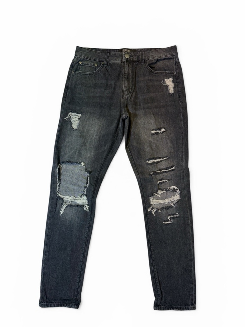 Elwood mens 32x30 dark gray slim fit distressed denim jeans EUC
